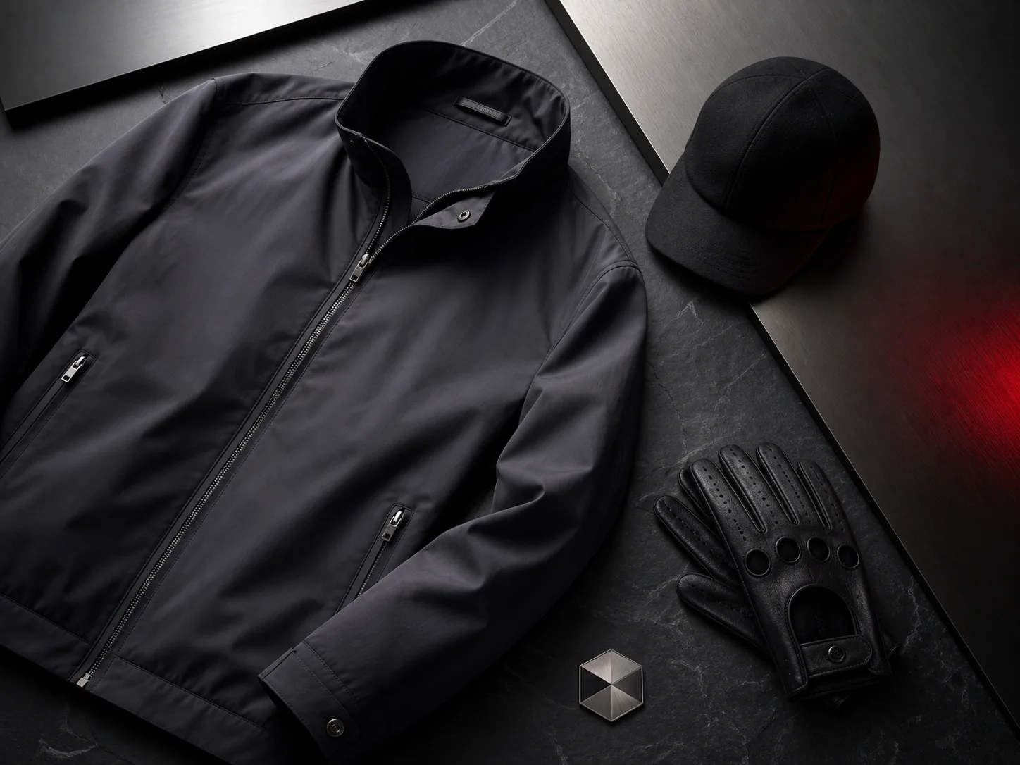 Premium driving apparel on dark stone