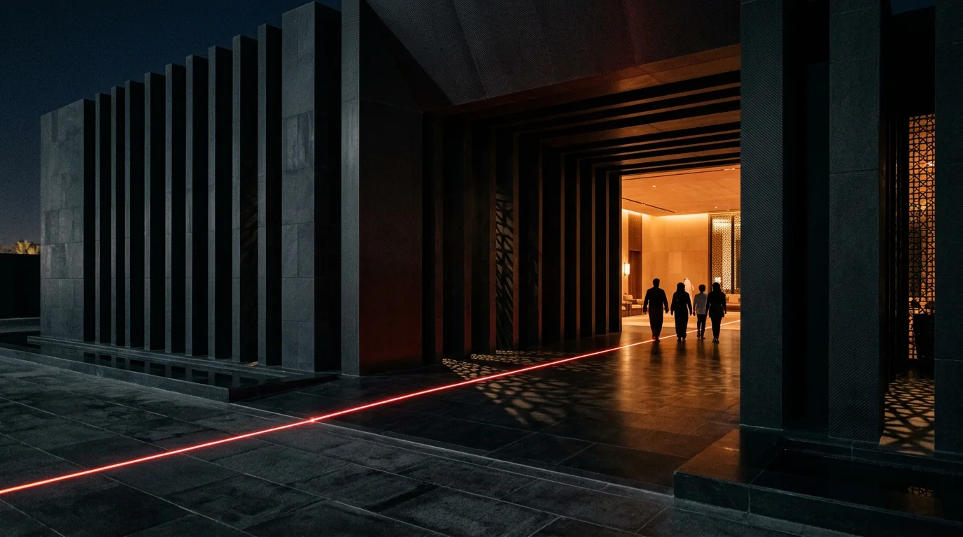 A red line leading through a monumental private majlis entrance